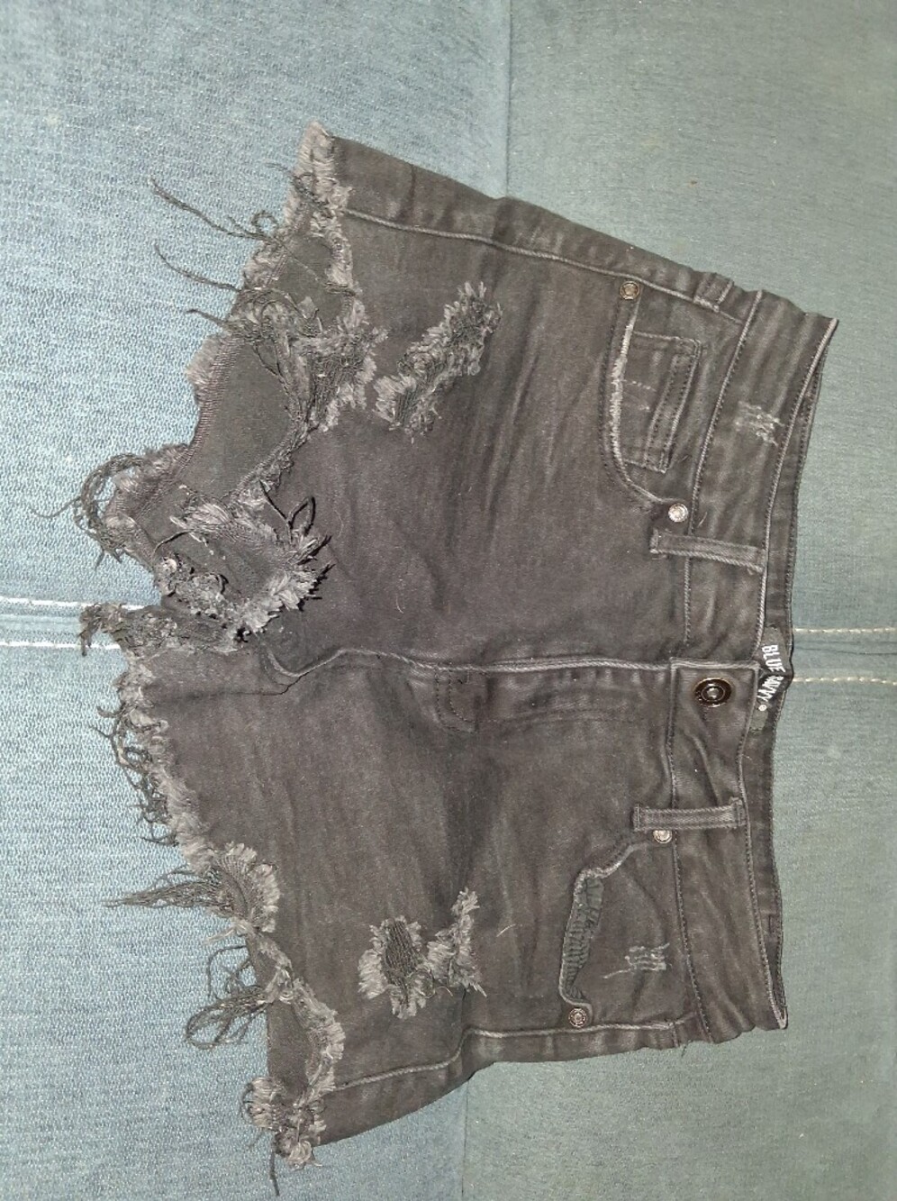 Women's Black Distressed High-Rise Denim Shorts